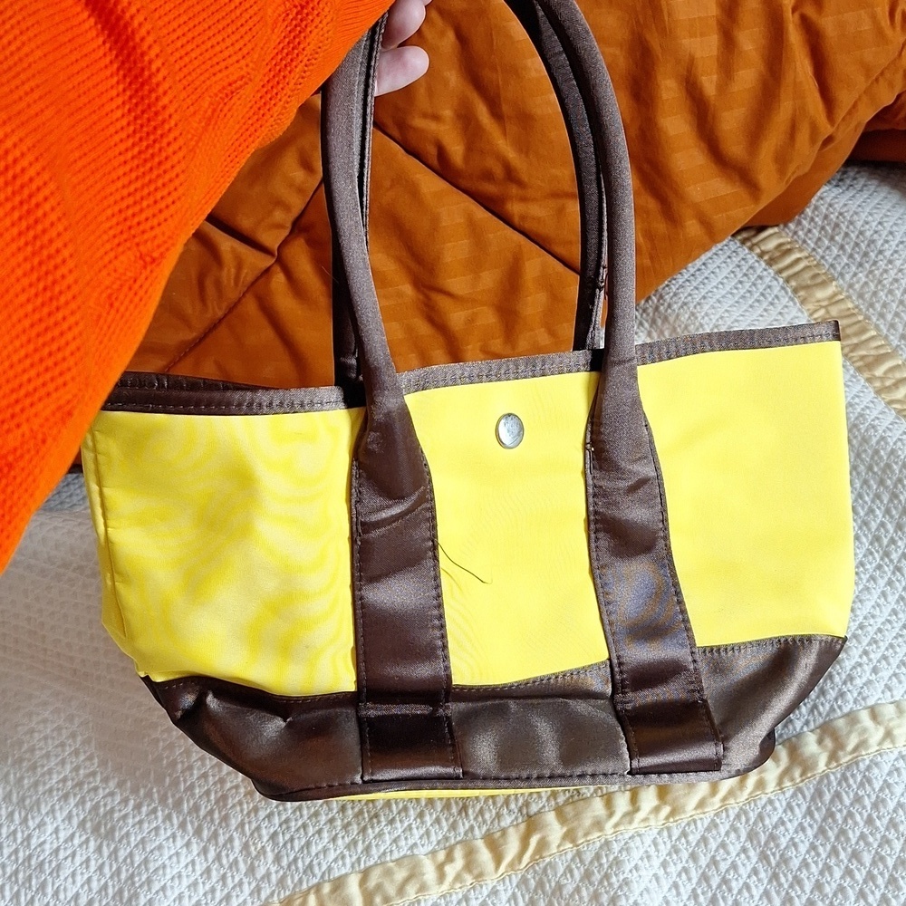 YELLOW AND BROWN HAND BAG